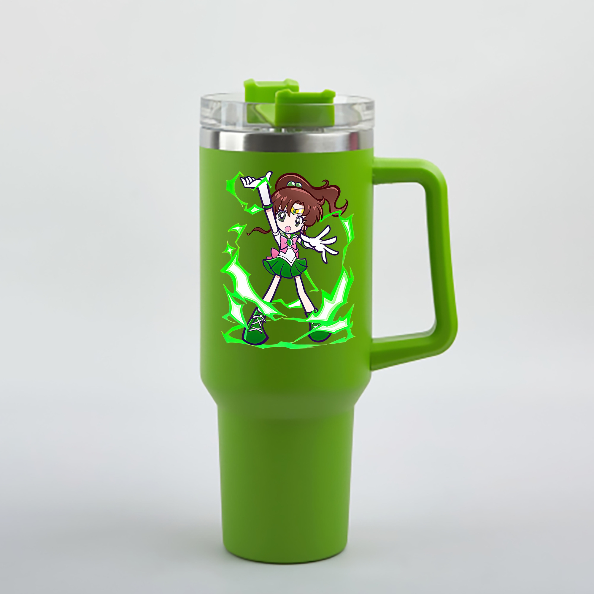 （画像用） 美少女戦士セーラームーン 木野 まこと きの まこと Sailor Moon Kino Makoto （セーラージュピター；Sailor Jupiter） 1200mL車用タンブラー - クリスタルステッカー（プラスチックストロー付き）